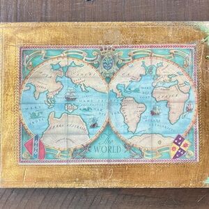 Old World Map WallArt Dark Academia Nautical Explorer Decor Vintage Style Plaque